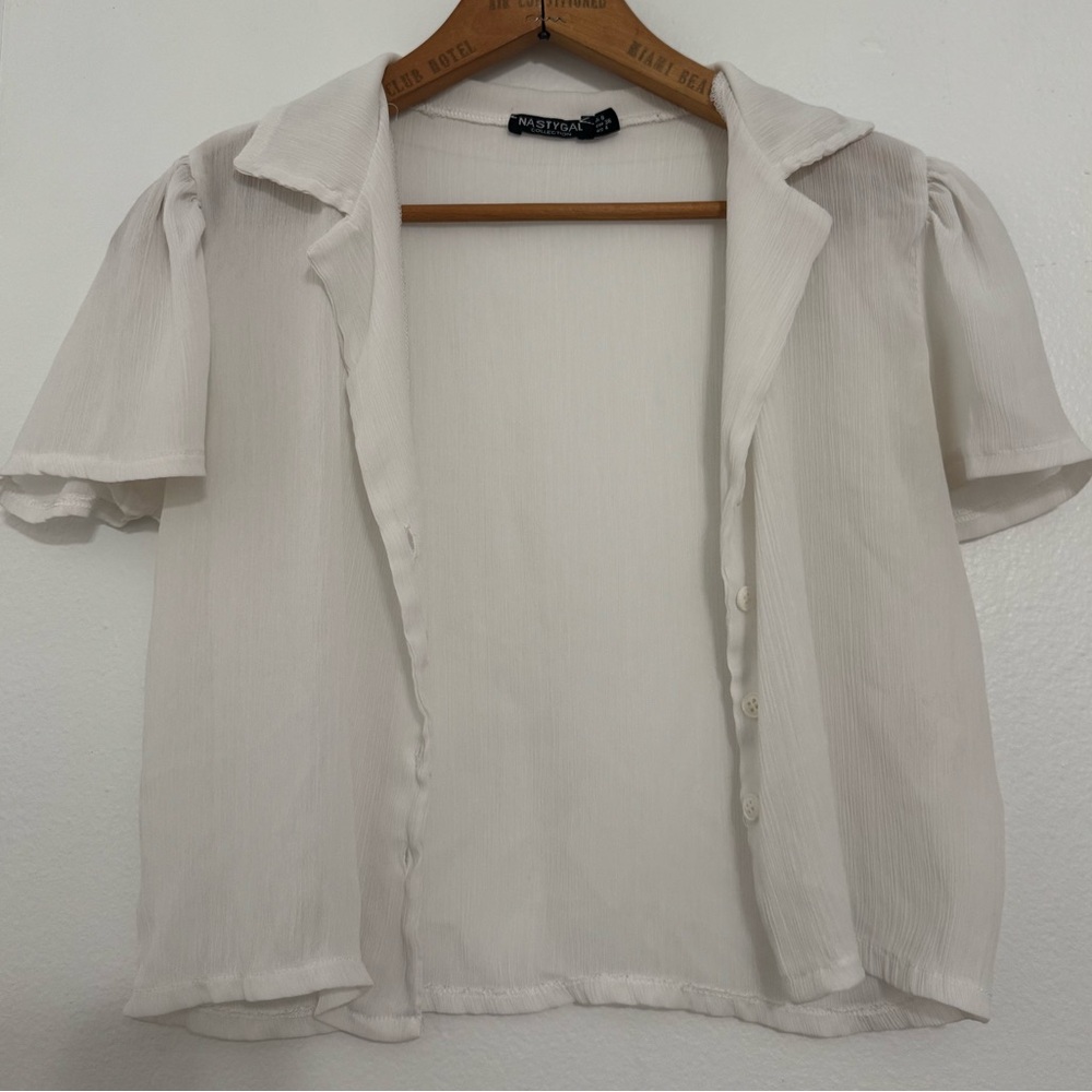 Nasty Gal White Sheer Button-Down Shirt